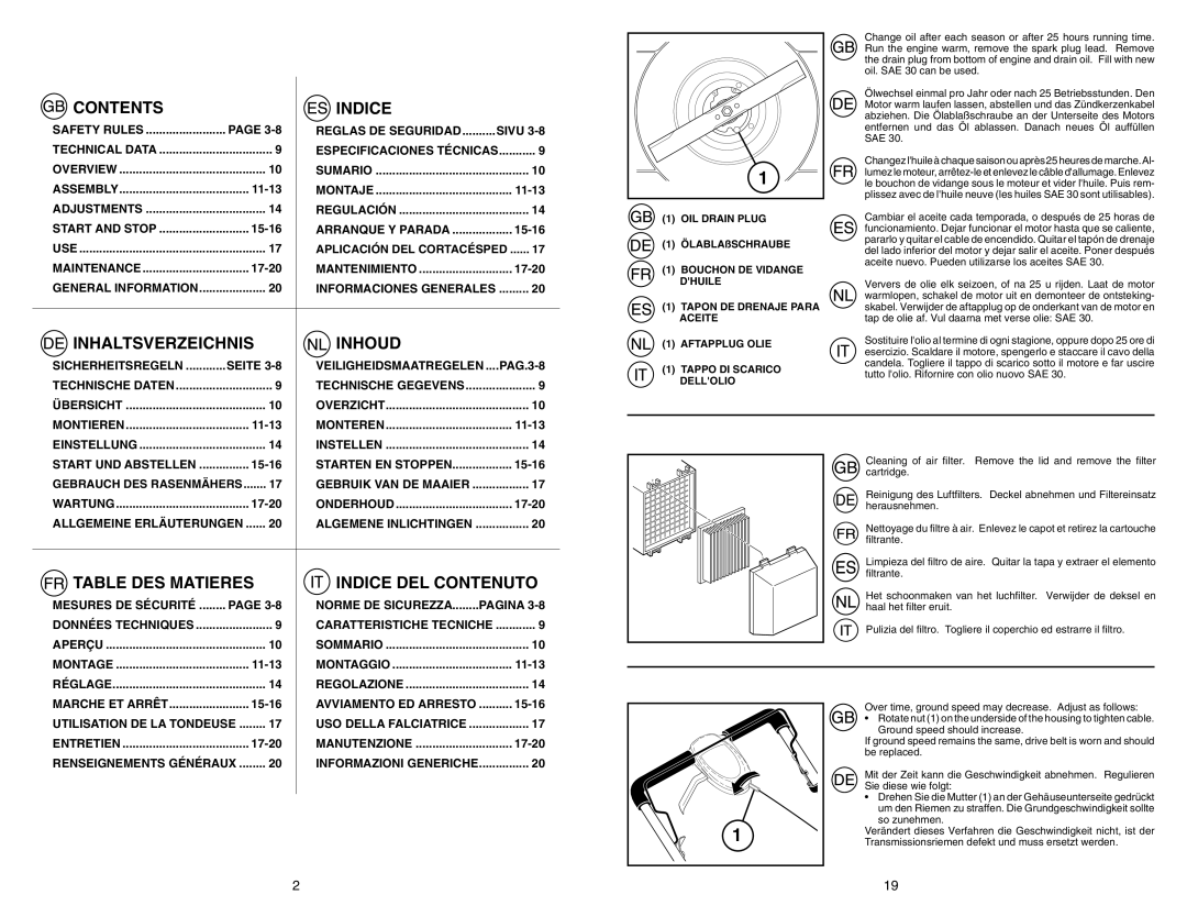 McCulloch 96141023400 instruction manual Contents Indice 