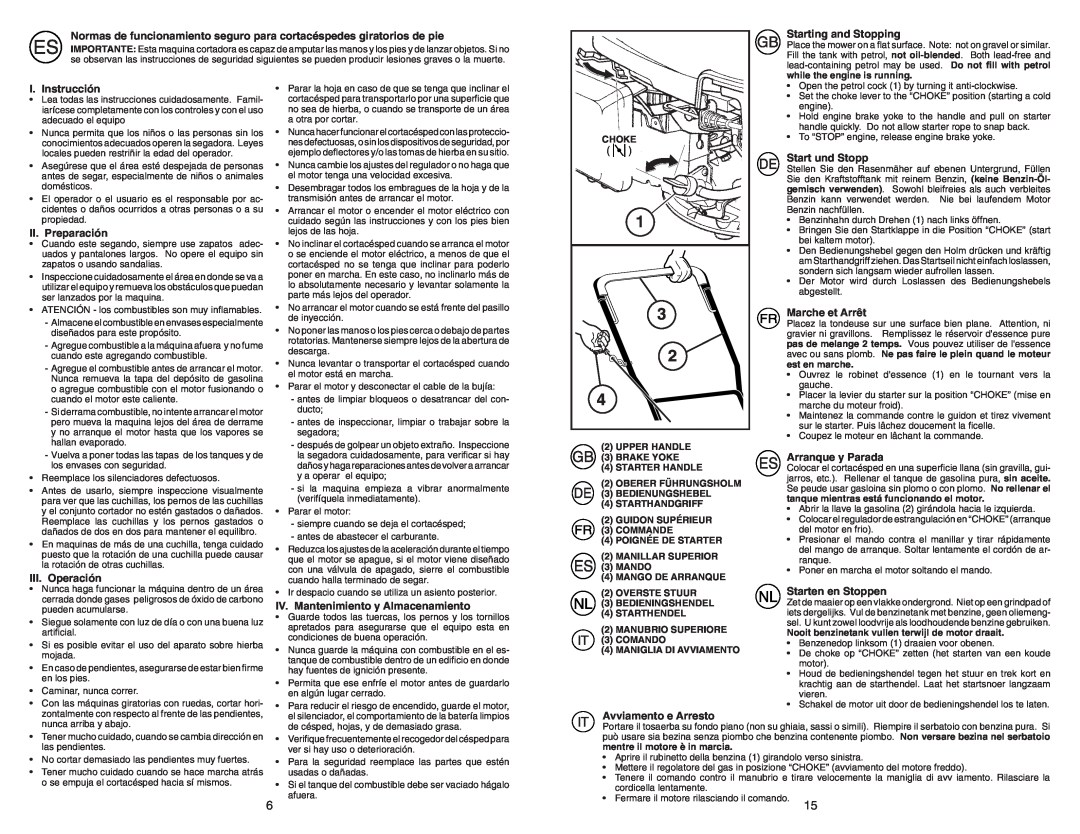 McCulloch 96141023400 instruction manual Normas de funcionamiento seguro para cortacéspedes giratorios de pie 