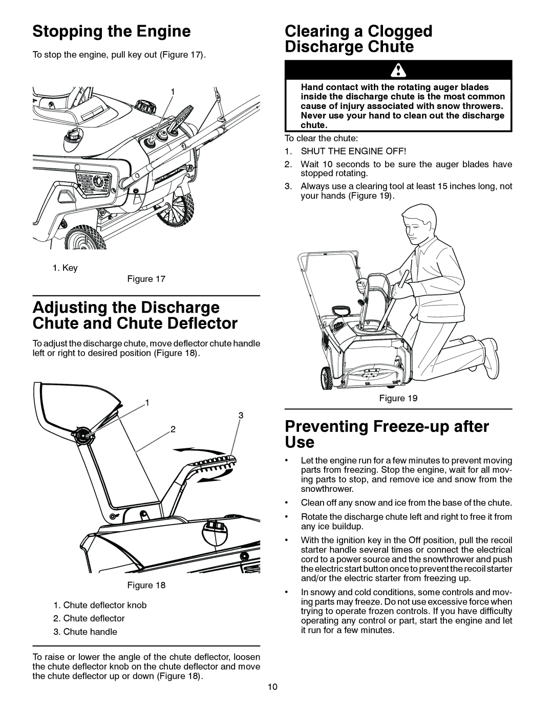 McCulloch 96188000300 owner manual Stopping the Engine, Adjusting the Discharge Chute and Chute Deflector 