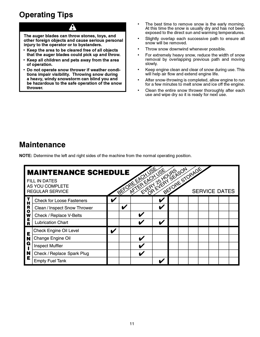 McCulloch 96188000300 owner manual Operating Tips, Maintenance 