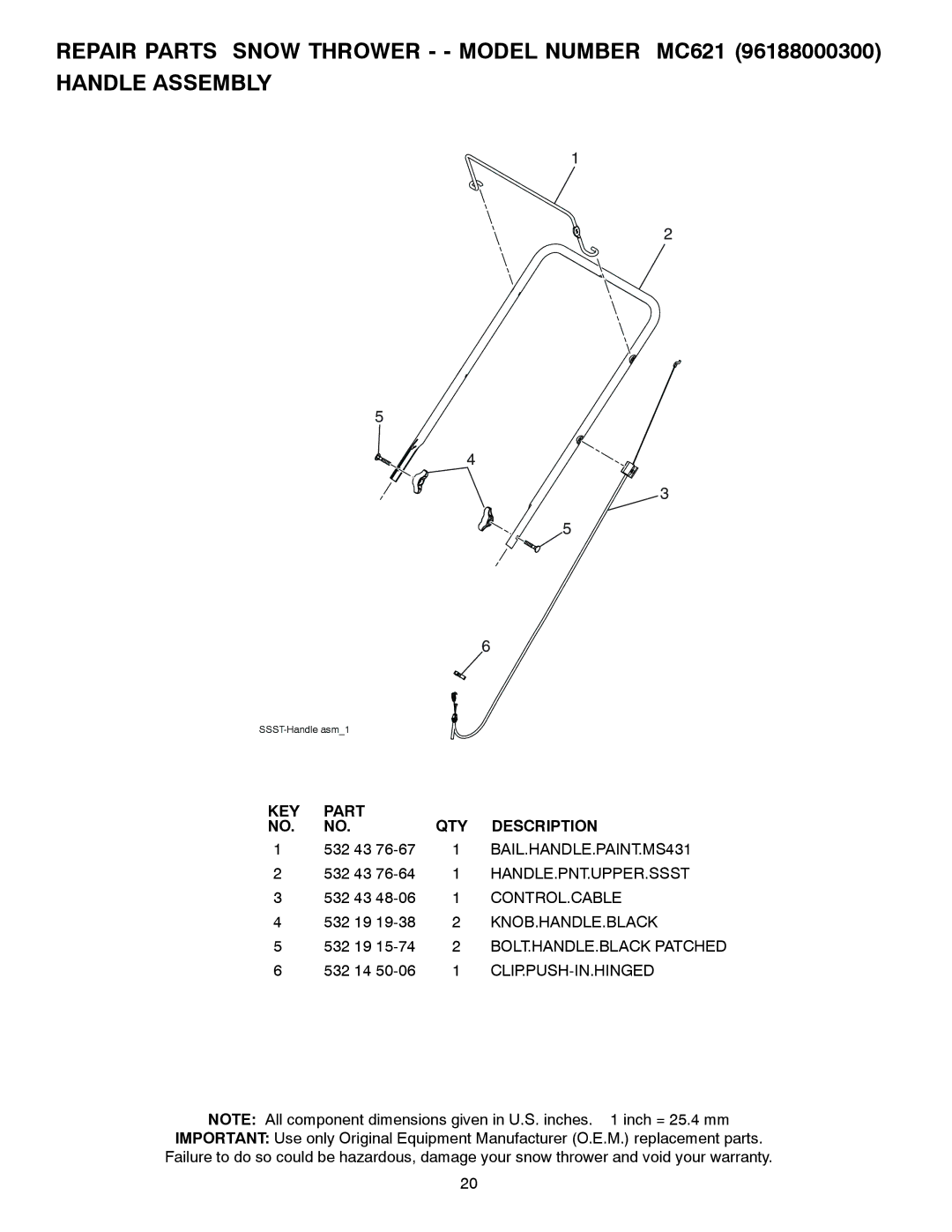 McCulloch 96188000300 owner manual BAIL.HANDLE.PAINT.MS431, Handle.Pnt.Upper.Ssst, Control.Cable, Knob.Handle.Black 