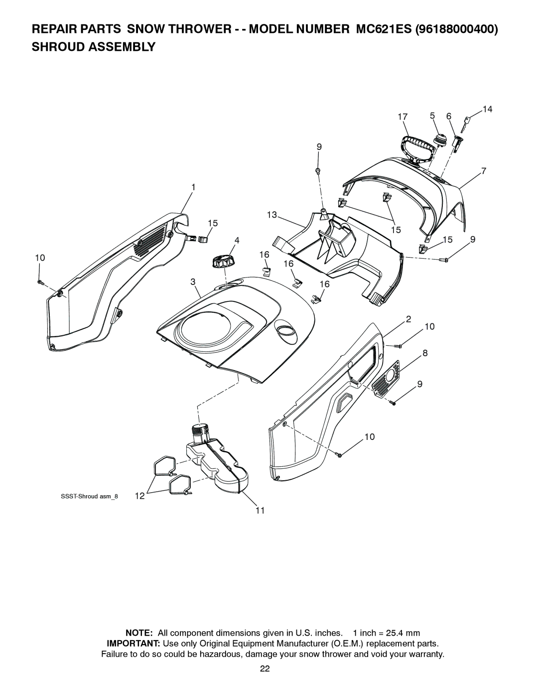 McCulloch 96188000400 owner manual SSST-Shroud asm8 