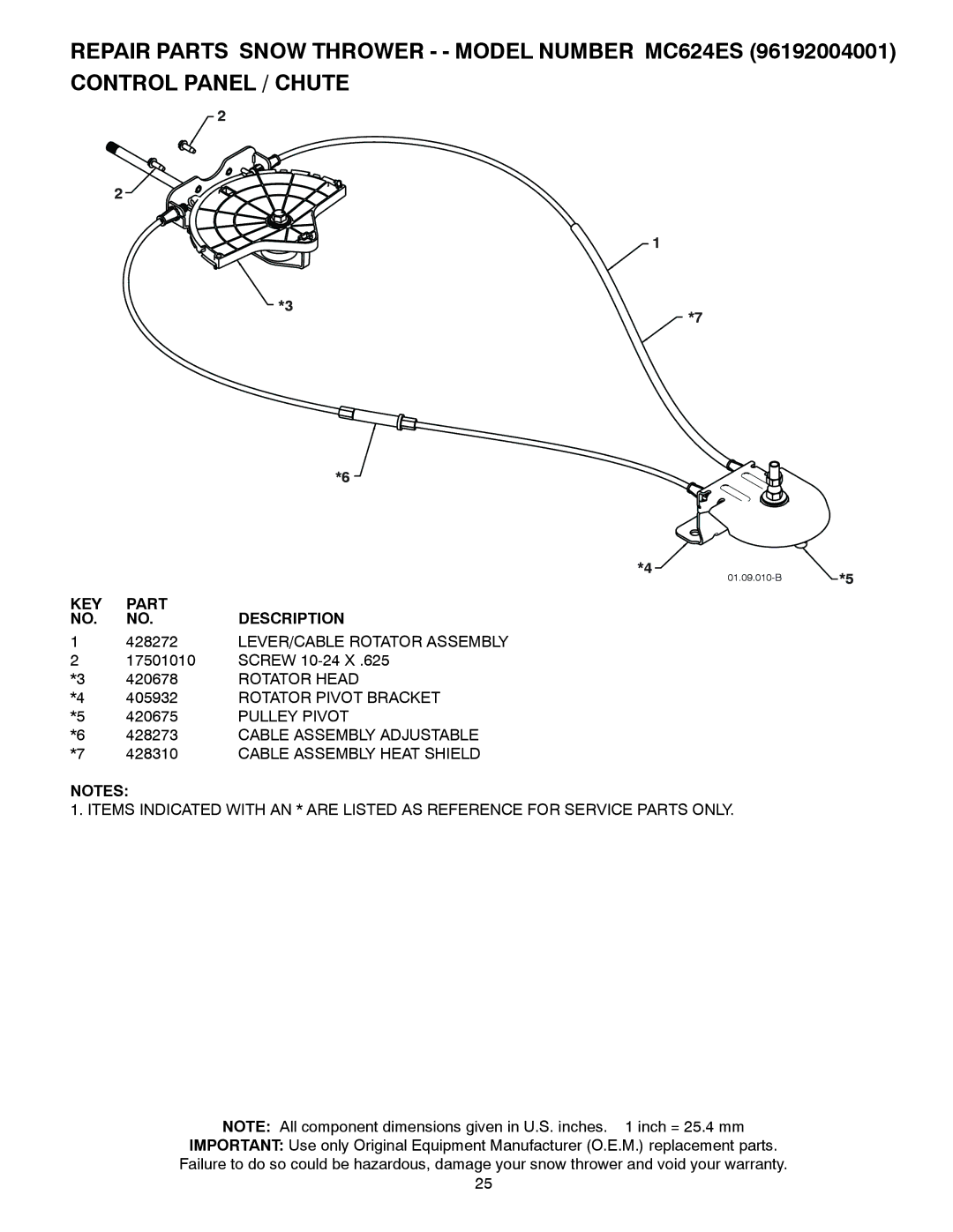 McCulloch 96192004001 owner manual LEVER/CABLE Rotator Assembly, Rotator Head, Rotator Pivot Bracket, Pulley Pivot 