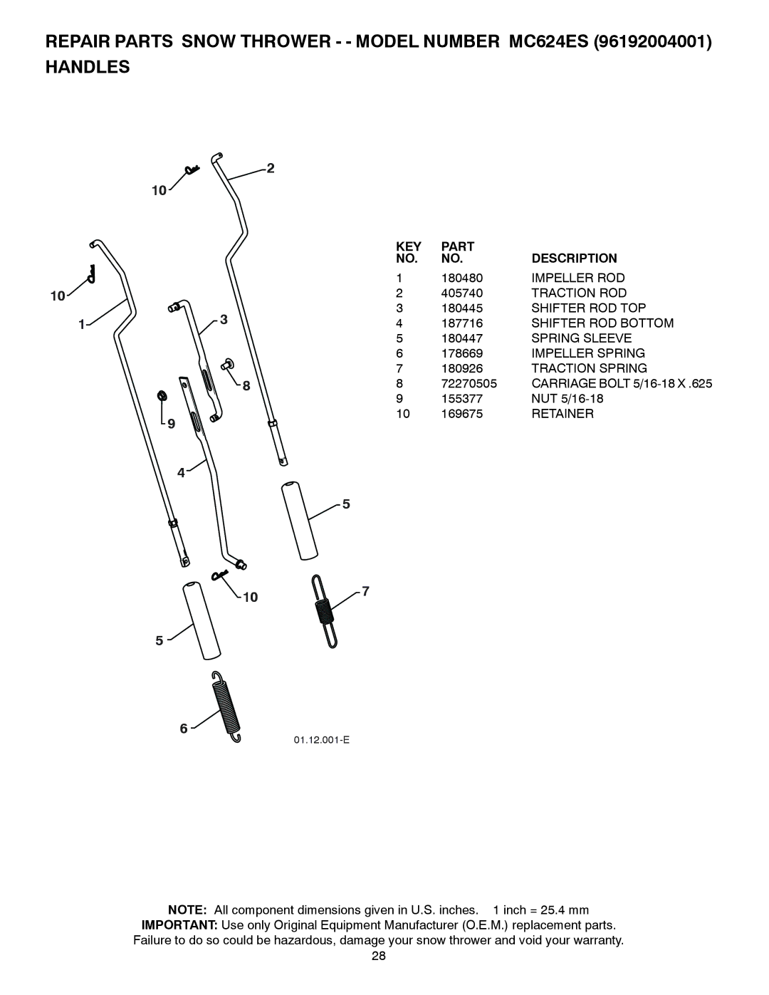 McCulloch 96192004001 Impeller ROD, Traction ROD, Shifter ROD TOP, Shifter ROD Bottom, Spring Sleeve, Impeller Spring 