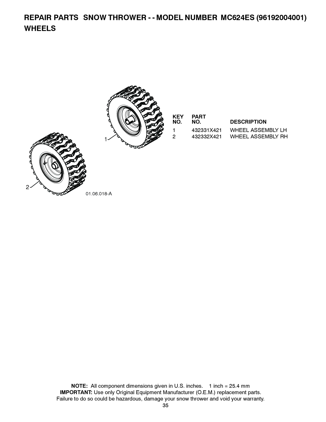 McCulloch 96192004001 owner manual 432331X421, Wheel Assembly LH, 432332X421 