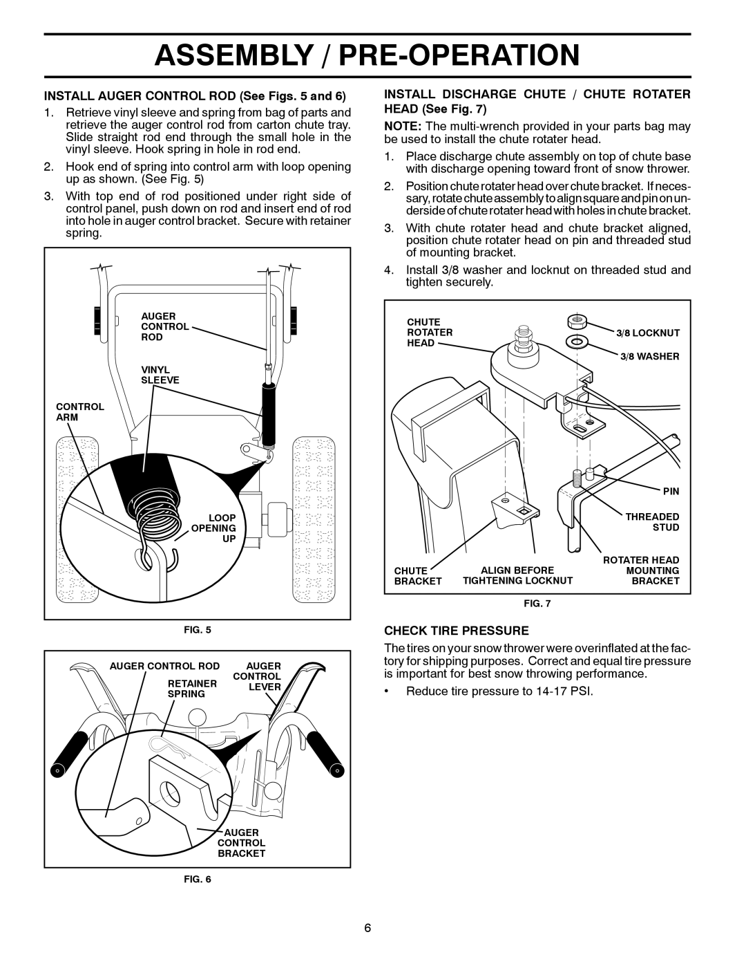 McCulloch 96192004001 owner manual Install Auger Control ROD See Figs, Install Discharge Chute / Chute Rotater Head See Fig 