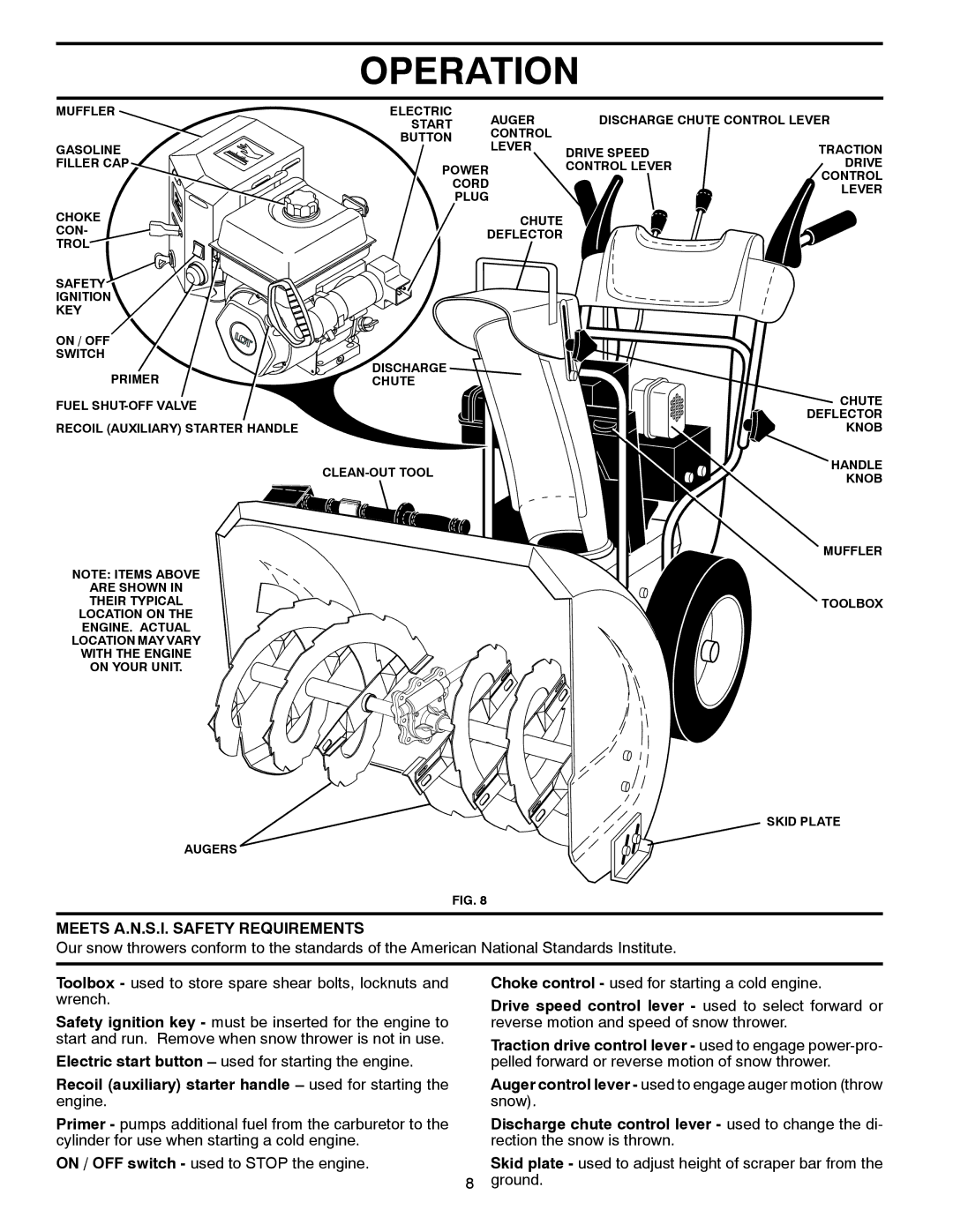 McCulloch 96192004001 owner manual Meets A.N.S.I. Safety Requirements, Electric start button used for starting the engine 