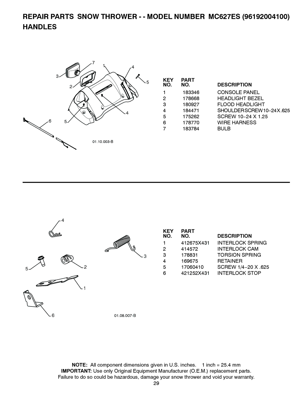 McCulloch MC627ES owner manual Console Panel, Headlight Bezel, Flood Headlight, SHOULDERSCREW10−24X.625, Wire Harness, Bulb 