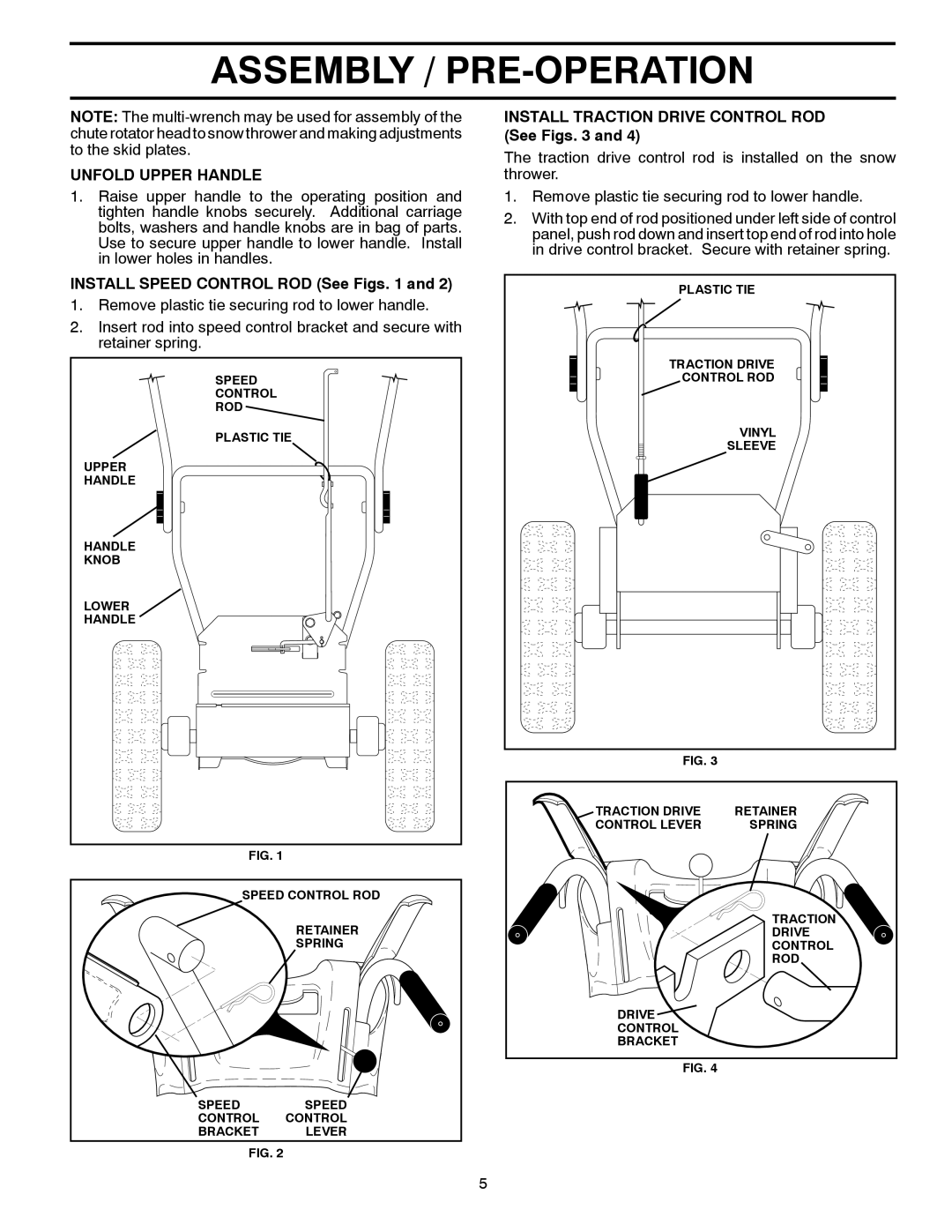 McCulloch 96192004102 owner manual Assembly / Pre-Operation, Unfold Upper Handle, INSTALL SPEED CONTROL ROD See Figs. 1 and 