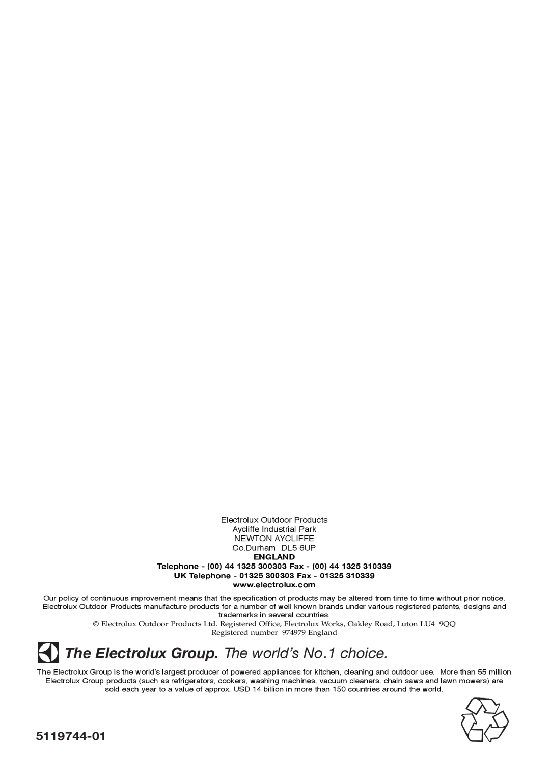 McCulloch 5119744-01, 96481576200, 96481486200 manual Electrolux Group. The world’s No.1 choice 