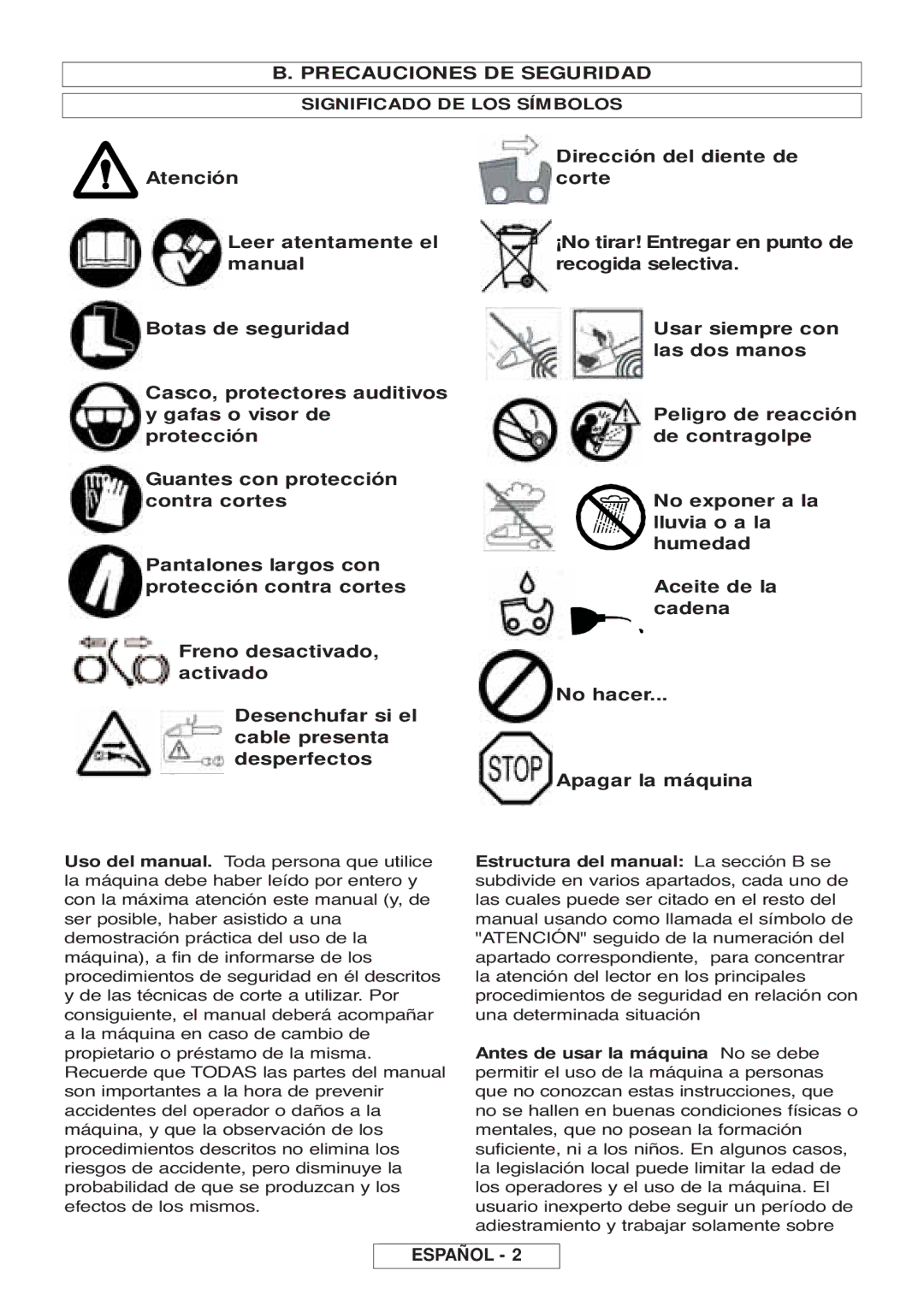 McCulloch Inline 1650, 964830401, 964830301, Inline 1800 T manual Precauciones DE Seguridad, Significado DE LOS Símbolos 