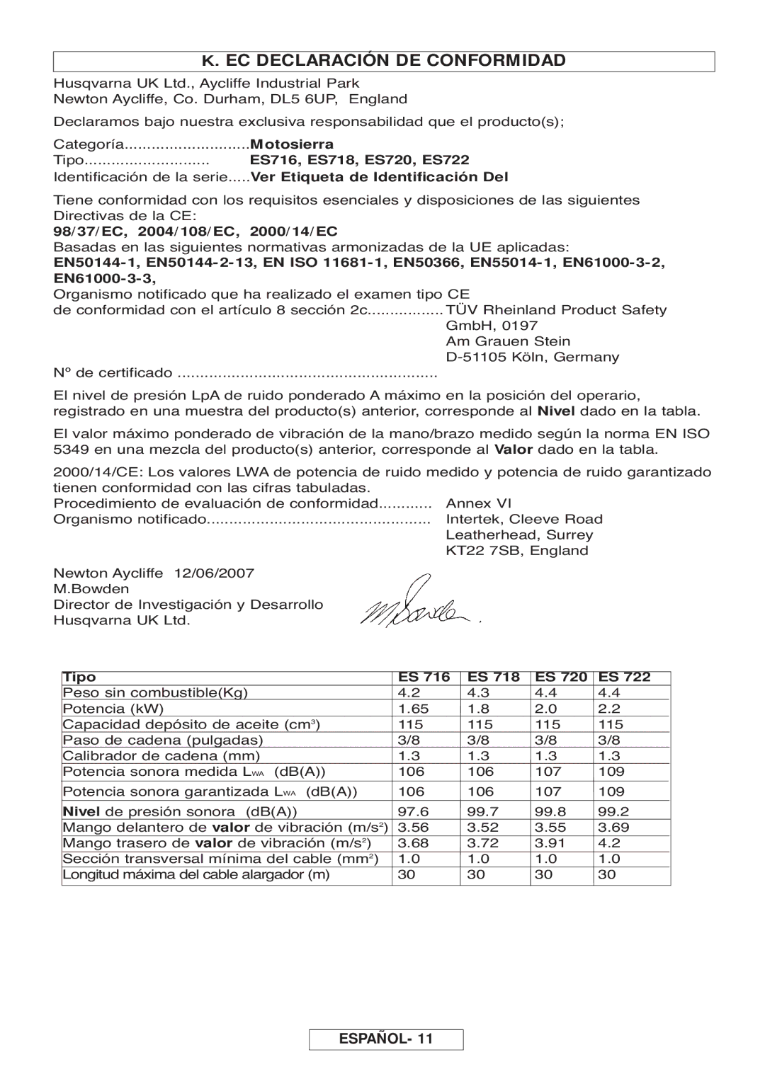 McCulloch Inline 1800 T, 964830401, 964830301, Inline 1650 manual EC Declaración DE Conformidad 