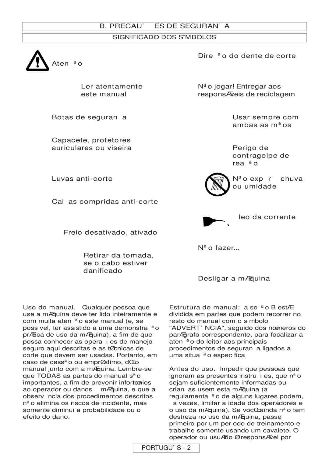 McCulloch 964830301, 964830401, Inline 1650 Precauções DE Segurança, Direção do dente de corte, Significado DOS Símbolos 