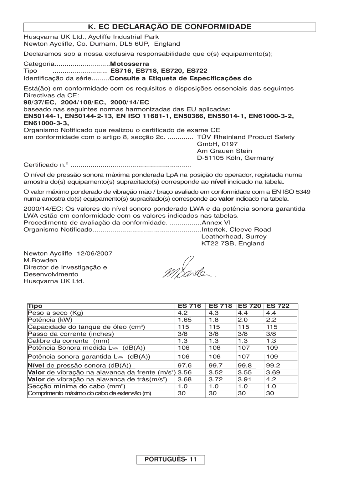 McCulloch Inline 1650, 964830401, 964830301, Inline 1800 T manual EC Declaração DE Conformidade 