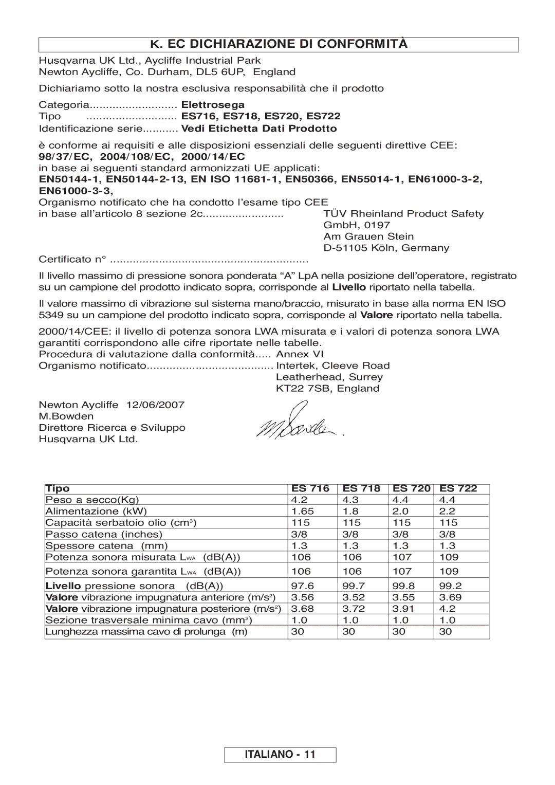 McCulloch 964830301, 964830401, Inline 1650, Inline 1800 T manual EC Dichiarazione DI Conformità 