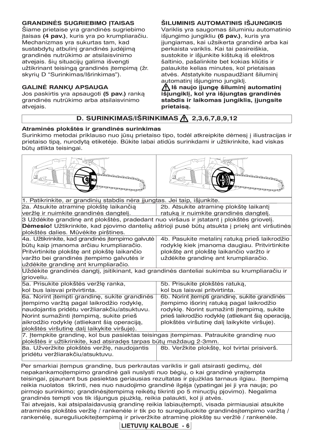 McCulloch 964830301 SURINKIMAS/IŠRINKIMAS 2,3,6,7,8,9,12, Galinė Rankų Apsauga, Atraminės plokštės ir grandinės surinkimas 