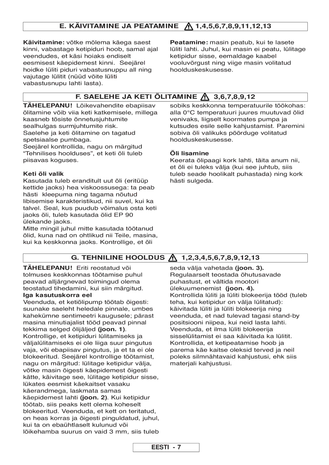 McCulloch 964830401, 964830301 Käivitamine JA Peatamine 1,4,5,6,7,8,9,11,12,13, Saelehe JA Keti Õlitamine 3,6,7,8,9,12 