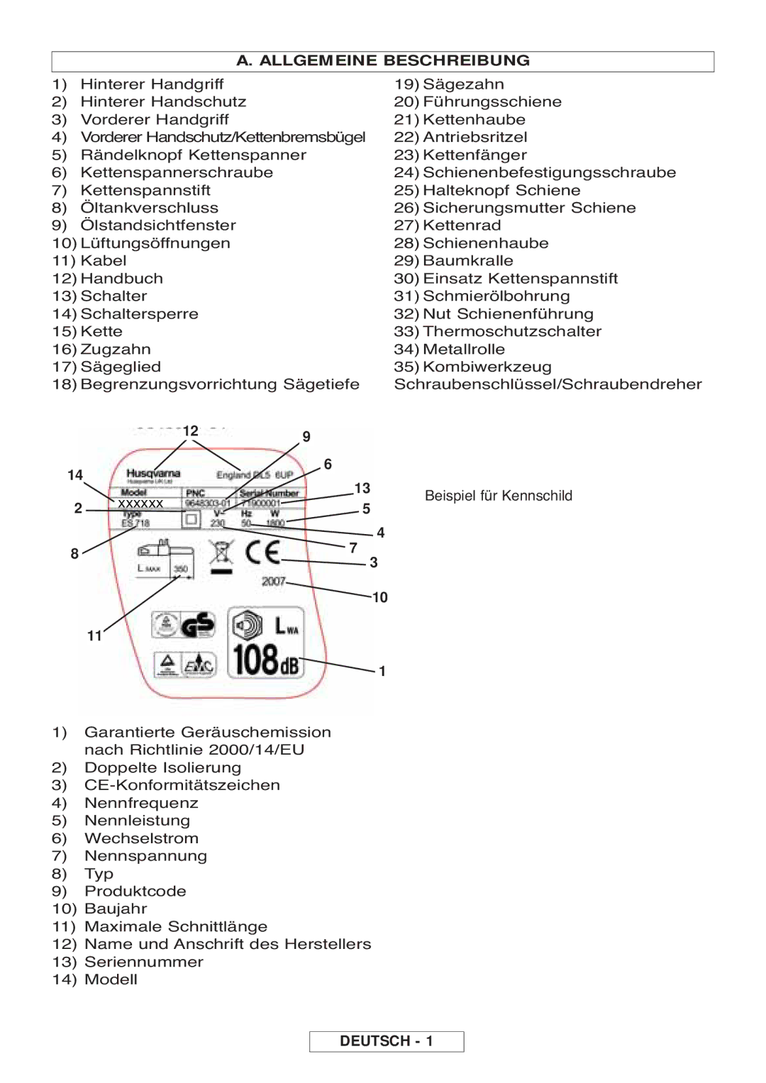 McCulloch 964830401, 964830301, Inline 1650, Inline 1800 T manual Allgemeine Beschreibung, Deutsch 