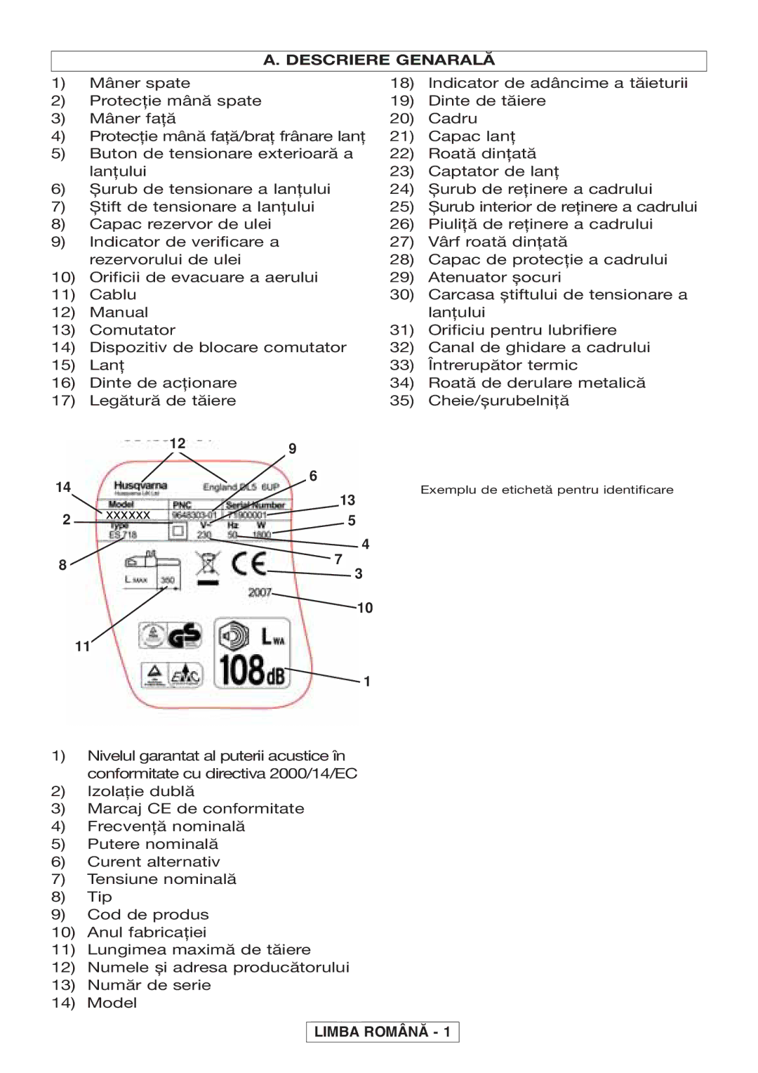 McCulloch 964830401, 964830301, Inline 1650, Inline 1800 T manual Descriere Genarală, Limba Român 