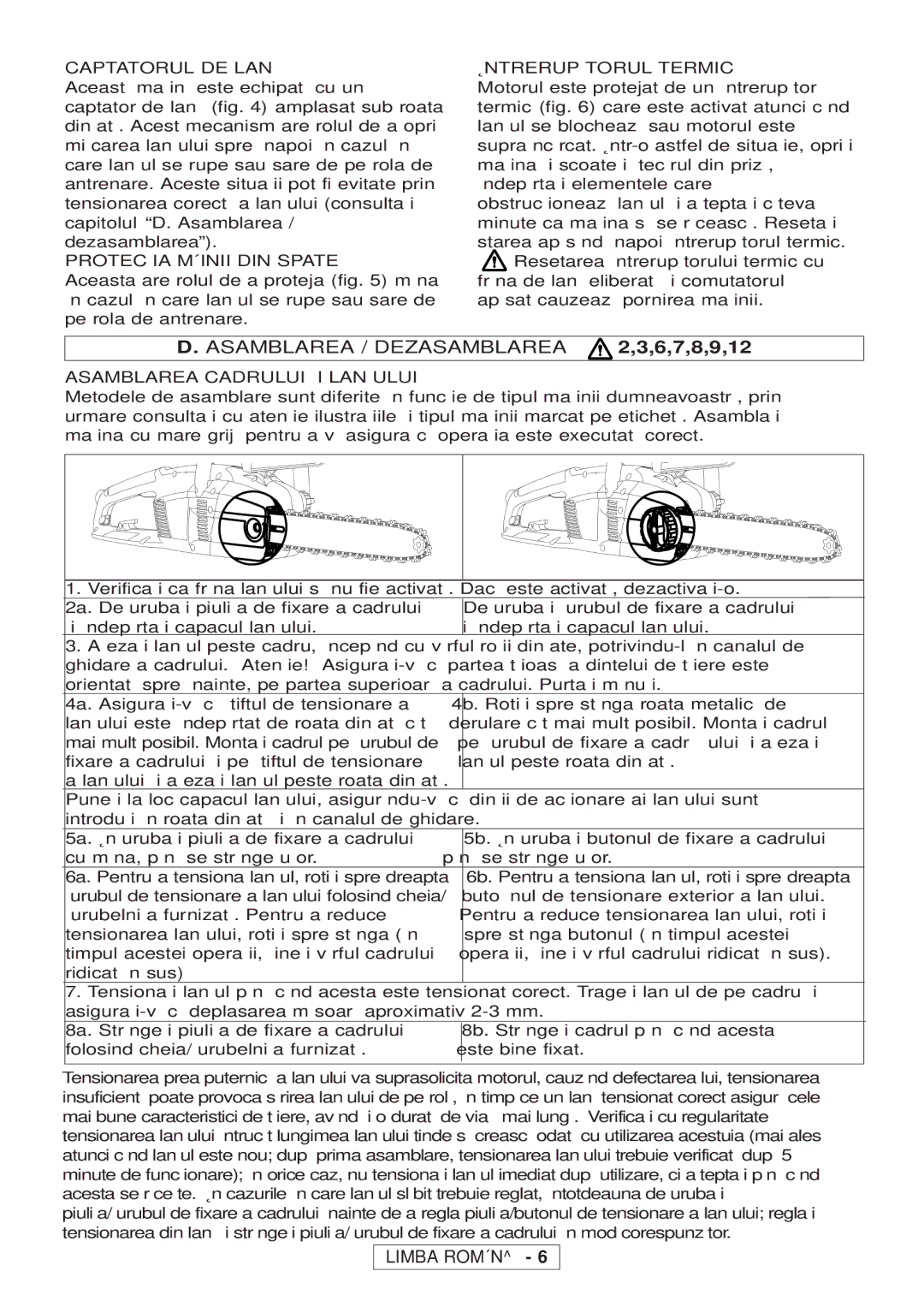 McCulloch 964830301, 964830401 Asamblarea / Dezasamblarea 2,3,6,7,8,9,12, Captatorul DE Lanţ, Protecţia Mâinii DIN Spate 