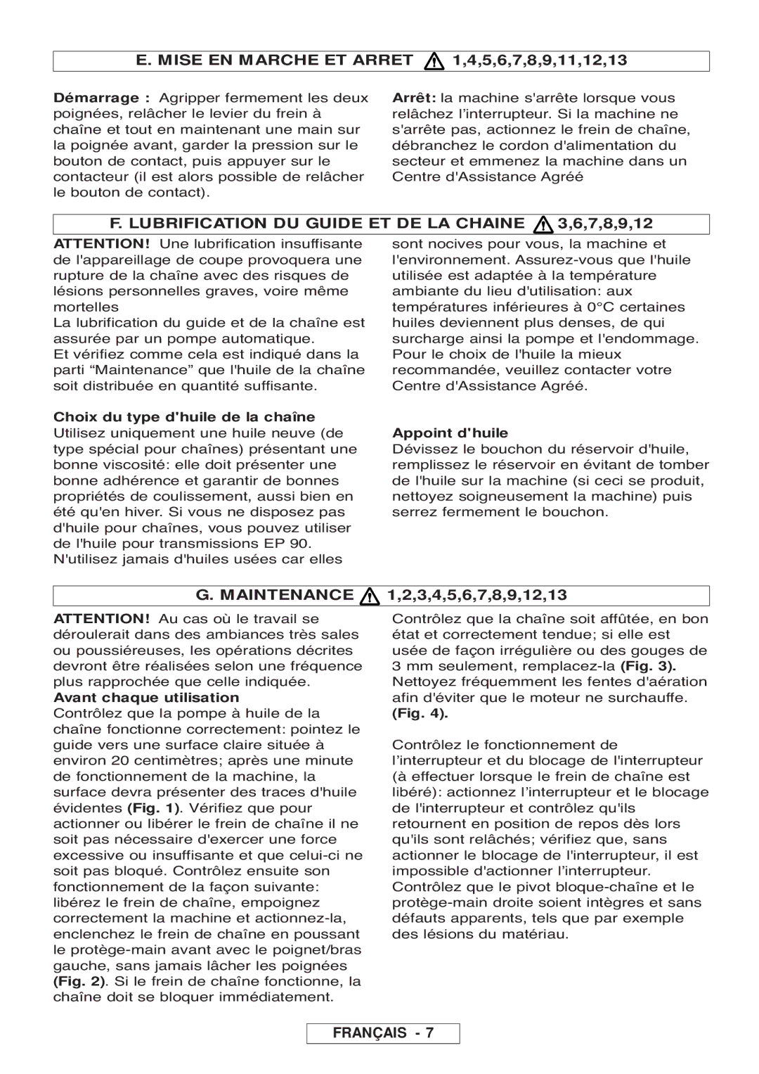 McCulloch 964830301 Mise EN Marche ET Arret 1,4,5,6,7,8,9,11,12,13, Lubrification DU Guide ET DE LA Chaine 3,6,7,8,9,12 