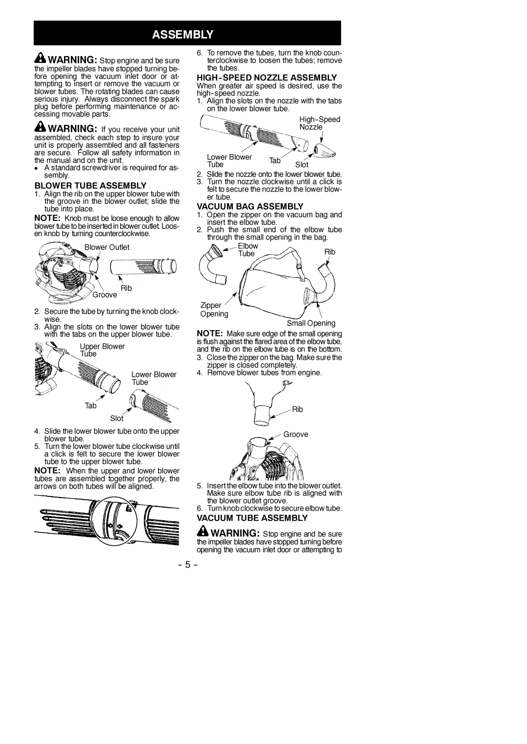 McCulloch 115376927 Blower Tube Assembly, HIGH-SPEED Nozzle Assembly, Vacuum BAG Assembly, Vacuum Tube Assembly 