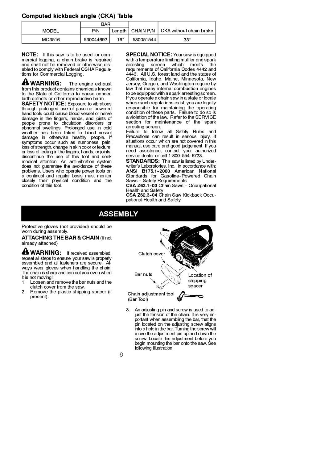 McCulloch 966625201, MC3516, 576600401 instruction manual Assembly, Attaching the BAR & Chain If not 