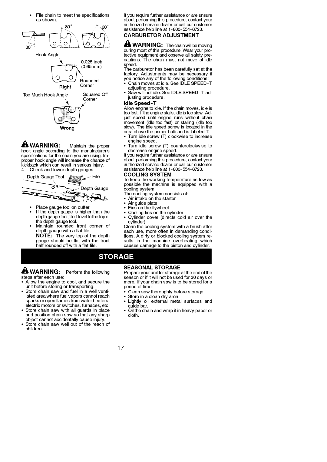 McCulloch 115377027, 966625301, MC4218AV Carburetor Adjustment, Idle Speed-T, Cooling System, Seasonal Storage 