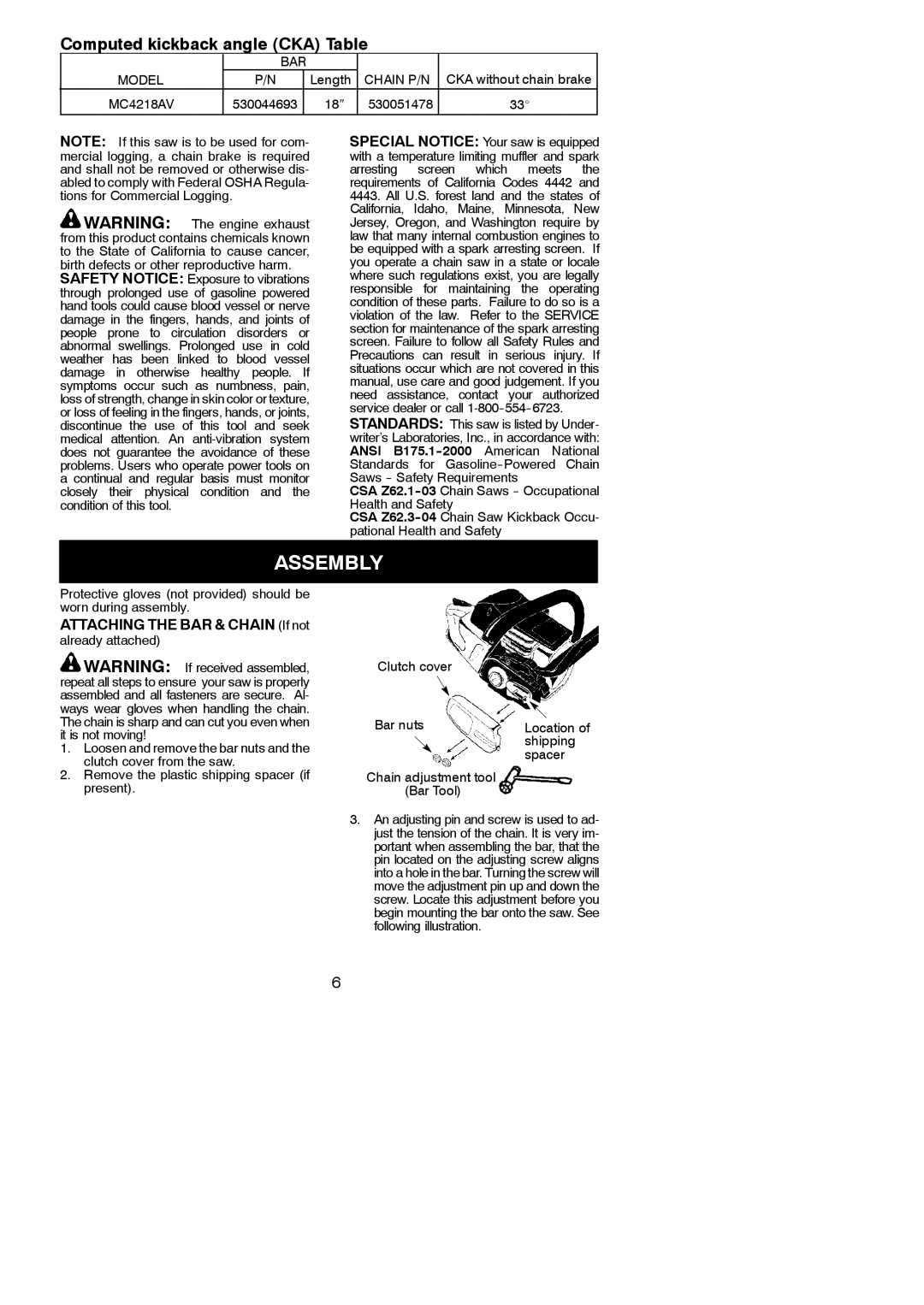 McCulloch 966625301, MC4218AV, 115377027 instruction manual Assembly, Attaching the BAR & Chain If not 