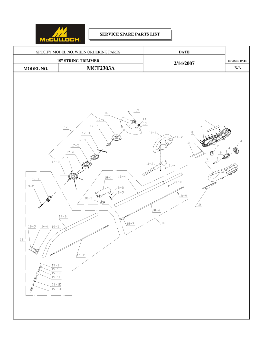 McCulloch MIUS2008, 966992101, 6096230305 manual MCT2303A 