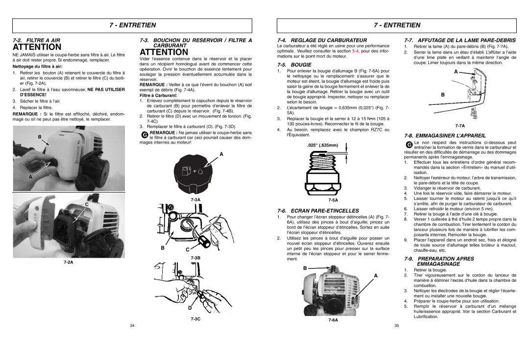 McCulloch 966992201, MCT3362VA Filtre a AIR, Bouchon DU Reservoir / Filtre a Carburant, Reglage DU Carburateur, Bougie 