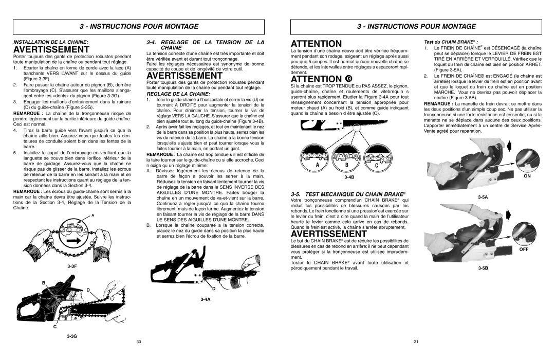 McCulloch 966993701 Reglage DE LA Tension DE LA Chaine, Abc, Test Mecanique DU Chain Brake, Installation DE LA Chaine 