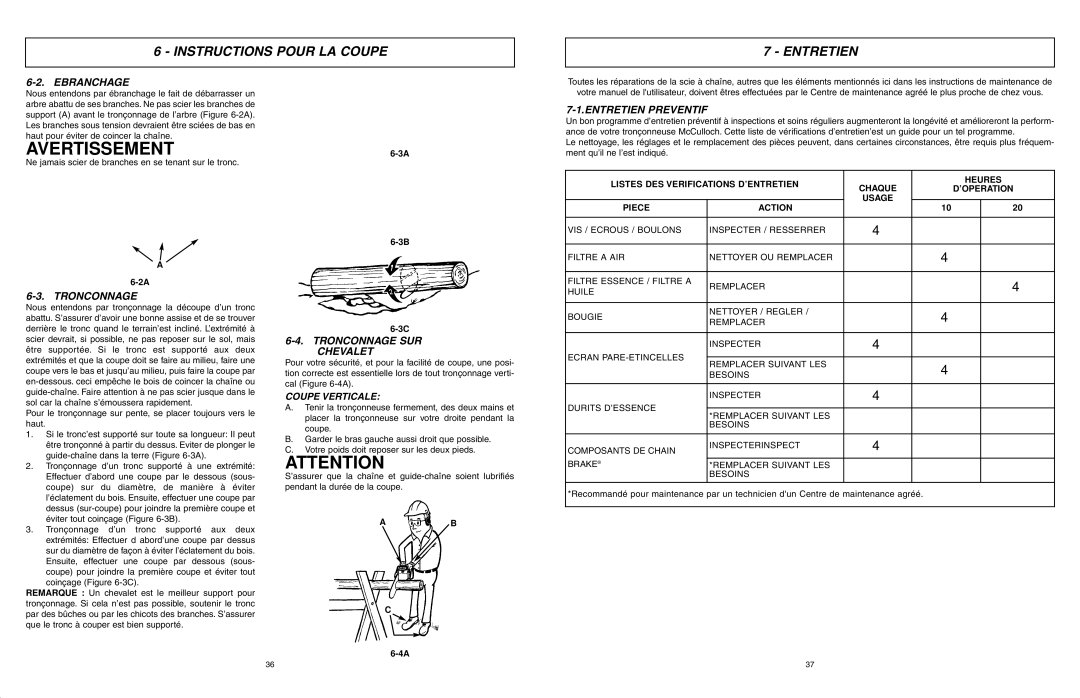 McCulloch 9096311037 Instructions Pour LA Coupe Entretien, Ebranchage, Tronconnage SUR Chevalet, Entretien Preventif 