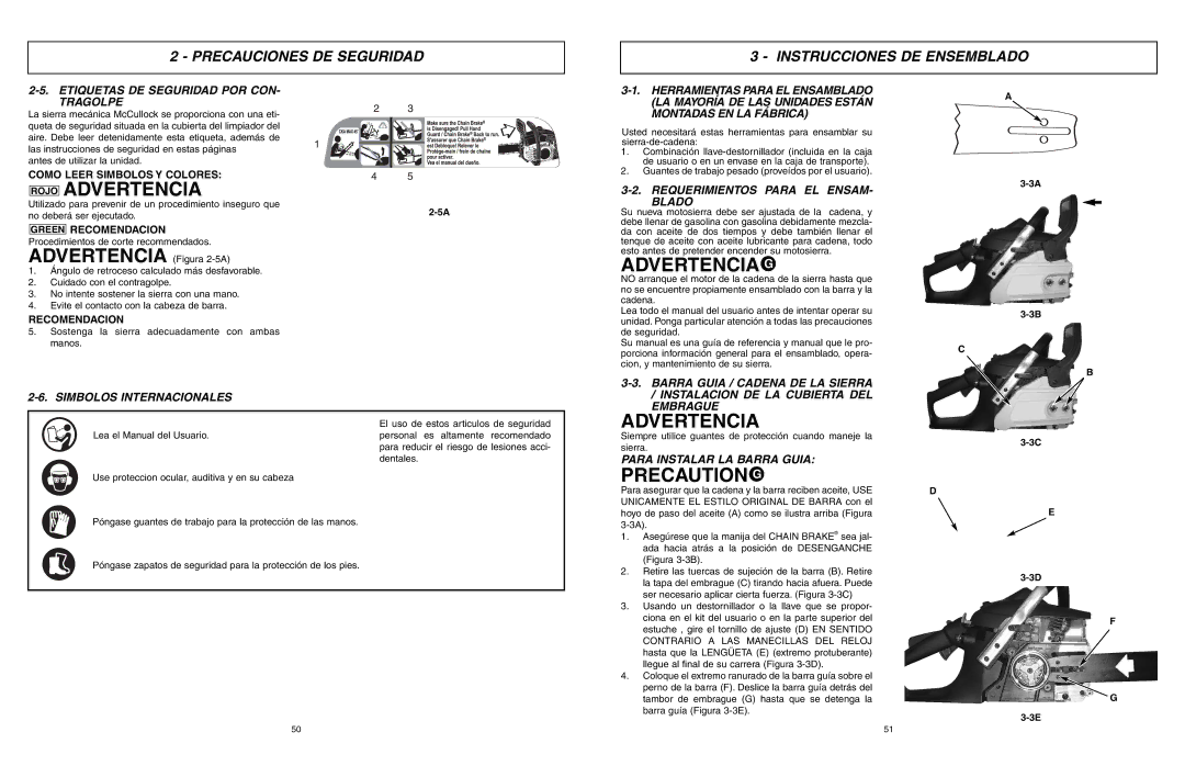 McCulloch 966993701, 9096311037 Rojo Advertencia, Precaution, Precauciones DE Seguridad Instrucciones DE Ensemblado 