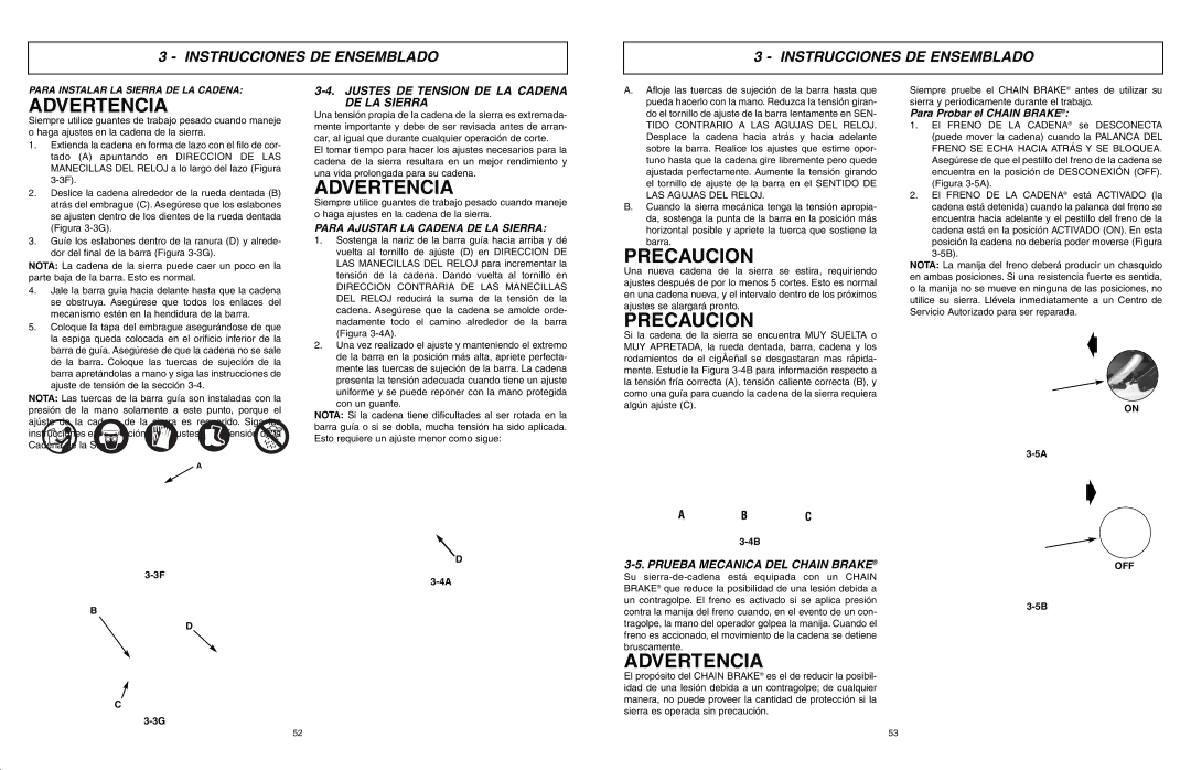 McCulloch 9096311037, 966993701 Precaucion, Justes DE Tension DE LA Cadena DE LA Sierra, Prueba Mecanica DEL Chain Brake 