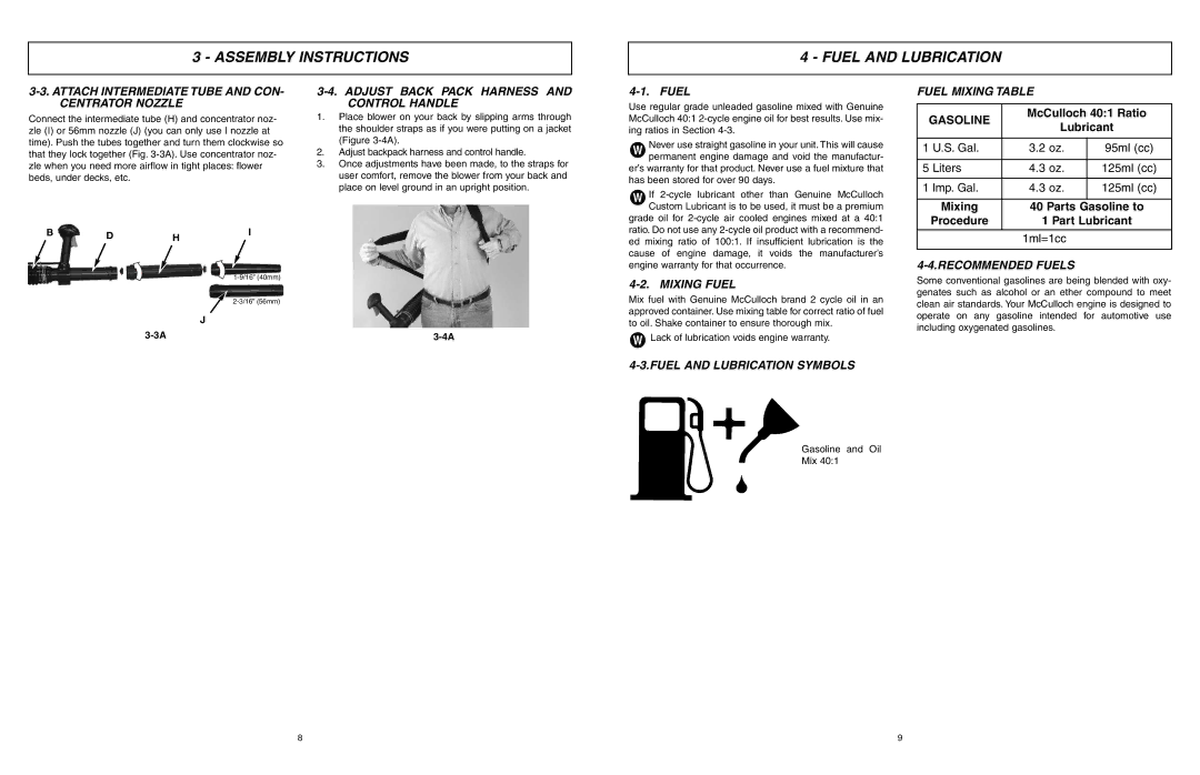 McCulloch ASB3206-CA user manual Assembly Instructions Fuel and Lubrication 