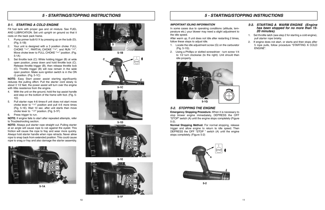 McCulloch ASB3206-CA user manual STARTING/STOPPING Instructions, Starting a Cold Engine, Stopping the Engine 