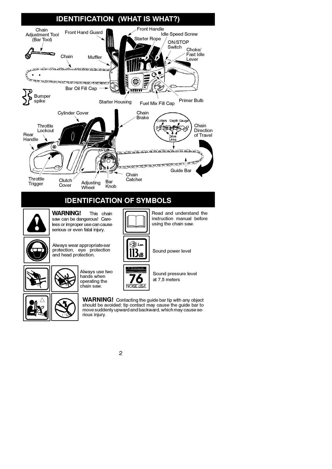 McCulloch Aug-42 instruction manual Identification What is WHAT?, Identification of Symbols, On/Stop 