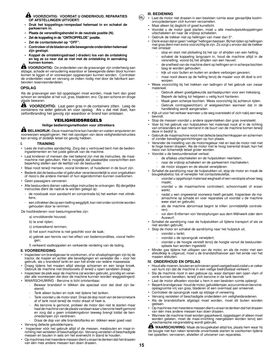 McCulloch 96071001001, CET42 manual Veiligheidsregels, II. Voorbereiding, III. Bediening, IV. Onderhoud EN Opslag 