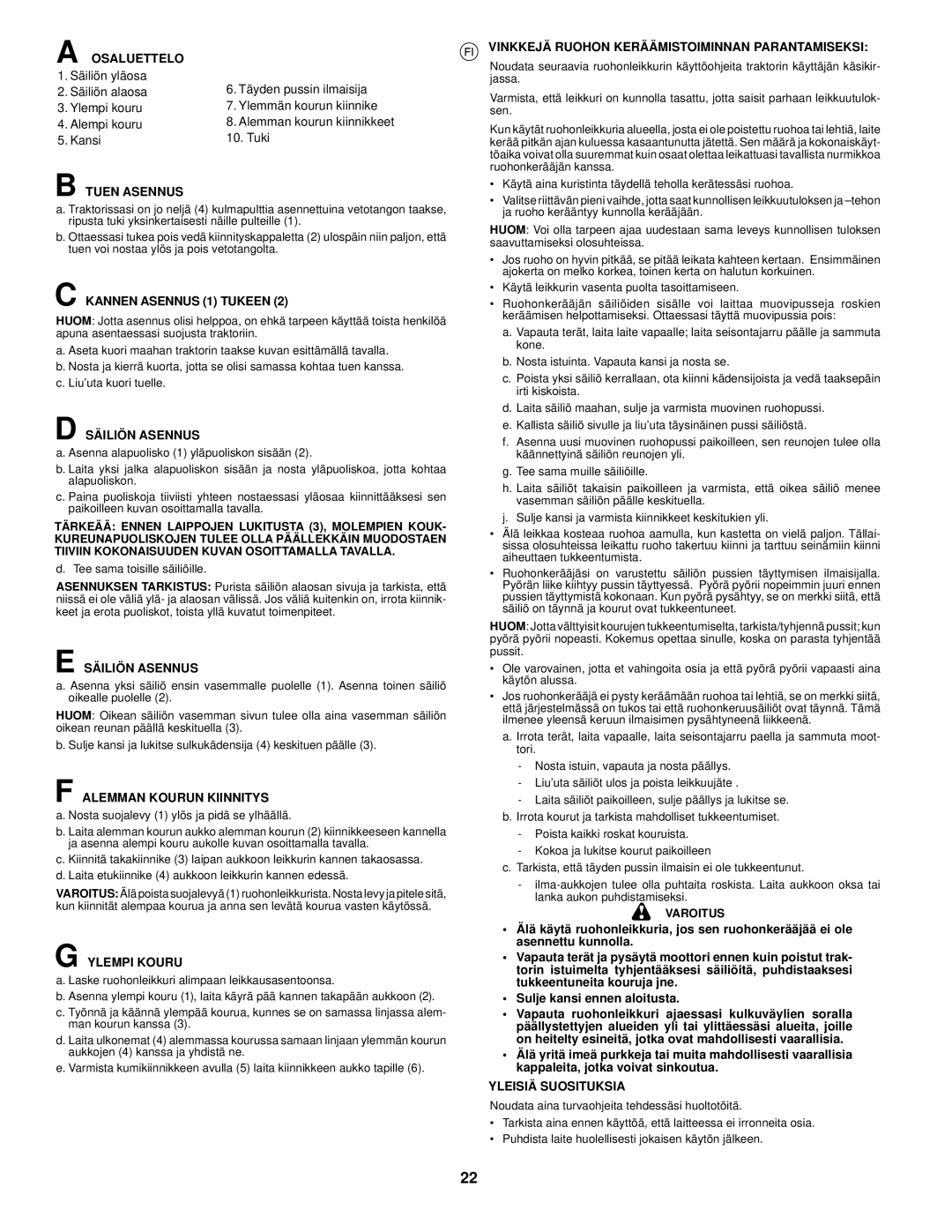 McCulloch CET42, 96071001001 Osaluettelo, Tuen Asennus, Kannen Asennus 1 Tukeen, Säiliön Asennus, Alemman Kourun Kiinnitys 