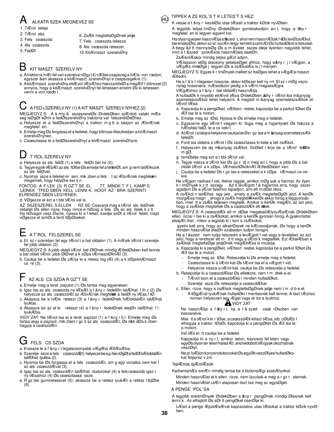 McCulloch CET42 manual Alkatrészek Megnevezése, Kitámasztó Szerelvény, Tárolószerelvény, Tároló Felszerelése, Felső Csúszda 