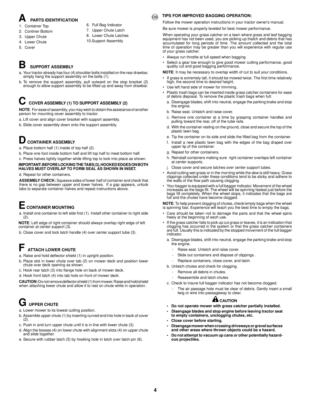 McCulloch CET42 Parts Identification, Cover Assembly 1 to Support Assembly, Container Assembly, Econtainer Mounting 