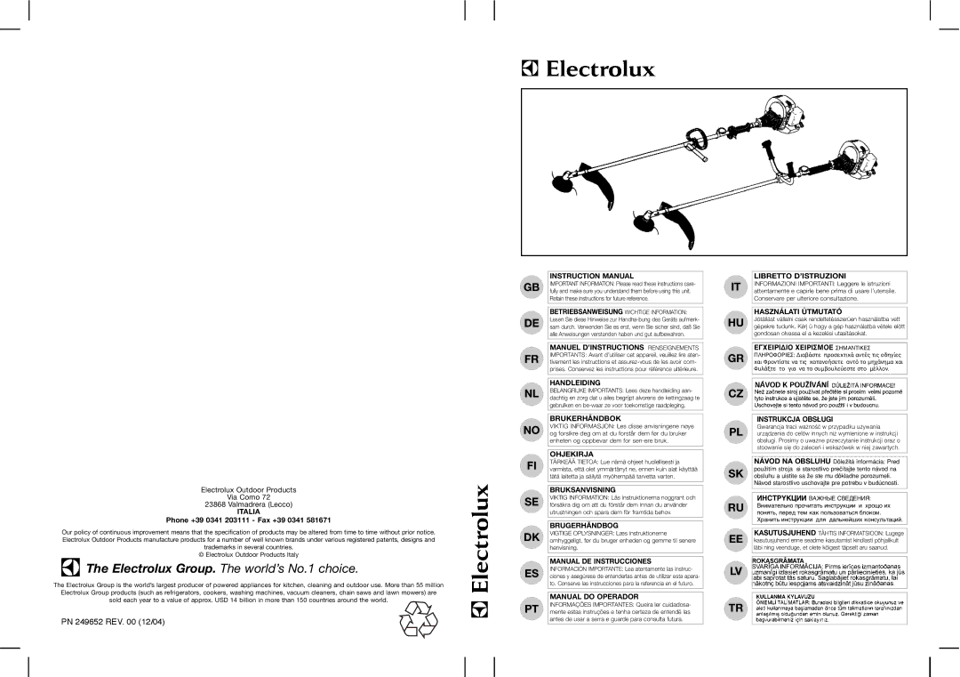 McCulloch D340, D390, 95390066600, D380, 341 instruction manual Electrolux Outdoor Products Via Como Valmadrera Lecco, Italia 