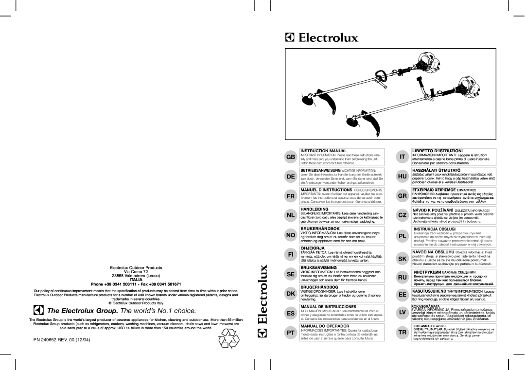 McCulloch D340, D390, 95390066600, 95390034400, D380, D321 instruction manual The Electrolux Group. The world’s No.1 choice 