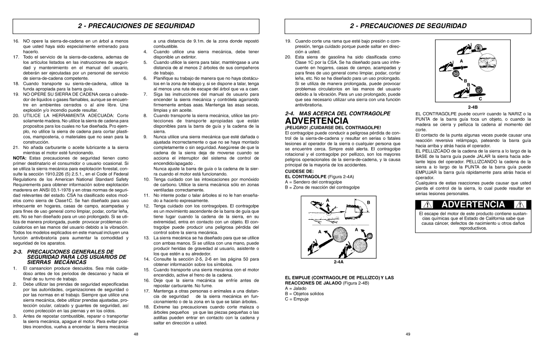 McCulloch EBC1640BK-CA, MCC1840BC manual MAS Acerca DEL Contragolpe, ¡PELIGRO! ¡CUIDARSE DEL Contragolpe, Cuidese DE 