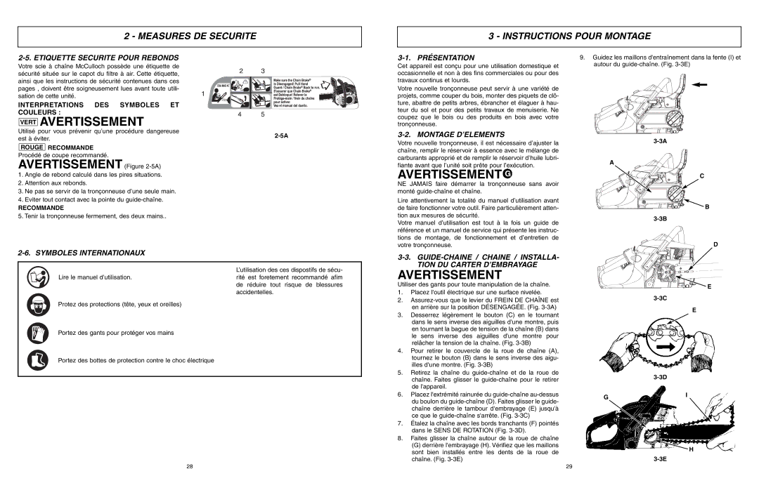 McCulloch EBC1840DK user manual Vert Avertissement, Measures DE Securite Instructions Pour Montage 