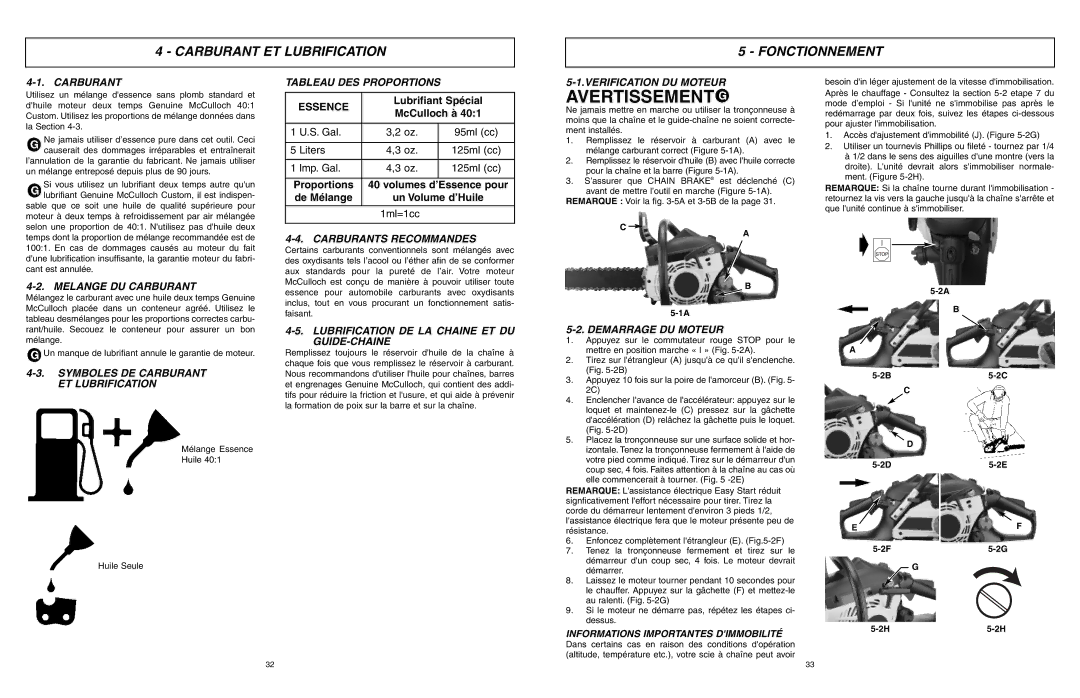 McCulloch EBC1840DK user manual Carburant ET Lubrification Fonctionnement 