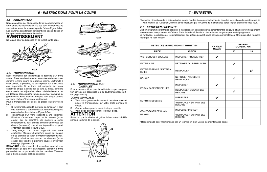 McCulloch EBC1840DK Instructions Pour LA Coupe Entretien, Ebranchage, Tronconnage SUR Chevalet, Entretien Preventif 