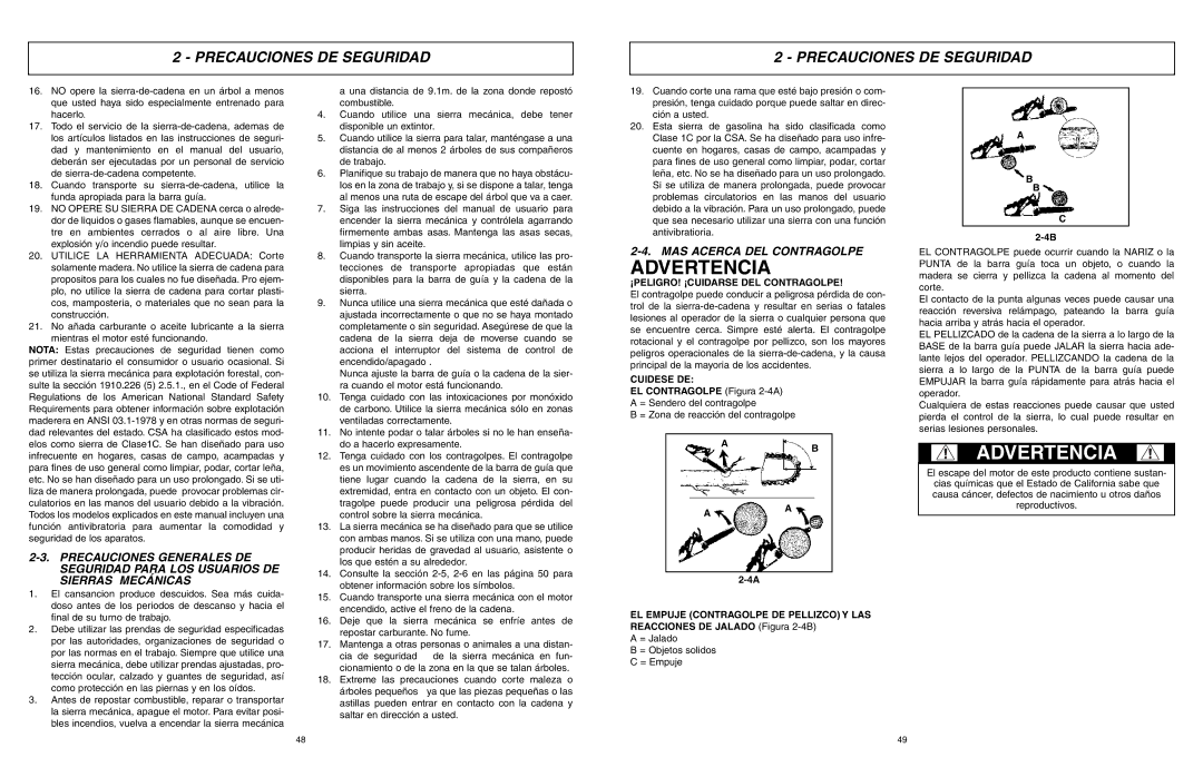 McCulloch EBC1840DK user manual MAS Acerca DEL Contragolpe, ¡PELIGRO! ¡CUIDARSE DEL Contragolpe, Cuidese DE 