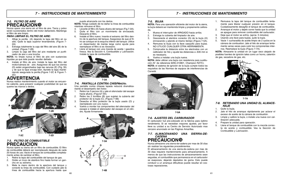 McCulloch EBC1840DK user manual Filtro DE Aire, Pantalla Contra Chispanota, Ajustes DEL Carburador, Filtro DE Combustible 